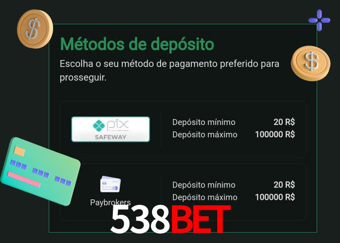 O cassino 538Bet oferece uma grande variedade de métodos de pagamento